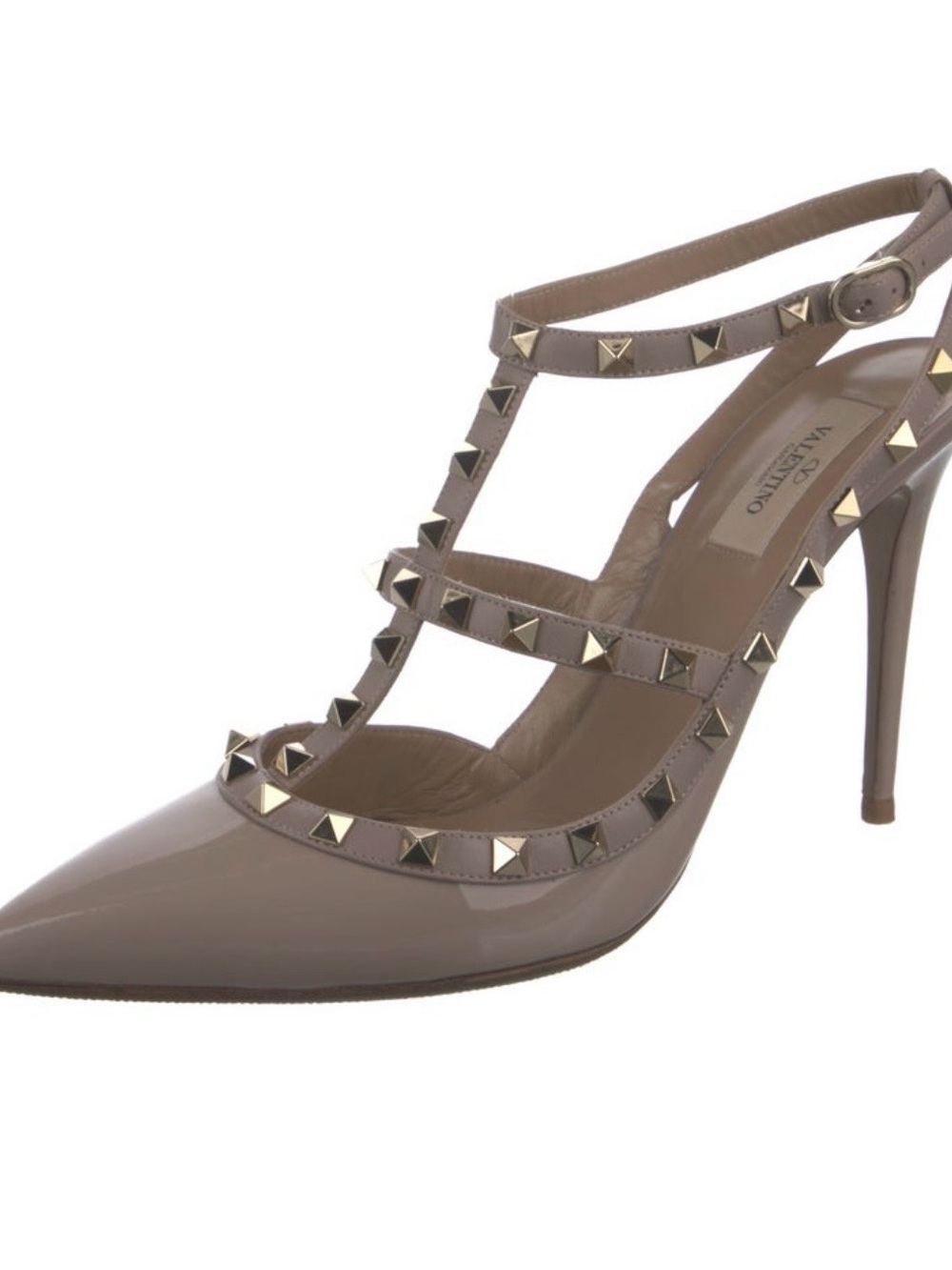 Valentino Taupe Patent Rockstud T-Strap Stiletto